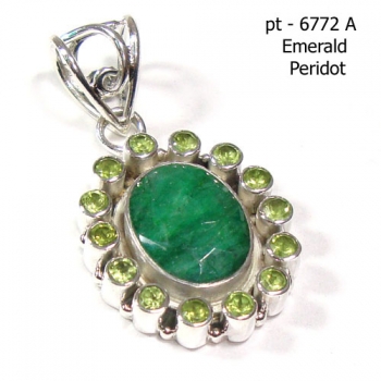 Emerald quartz pure silver green peridot gemstone pendant